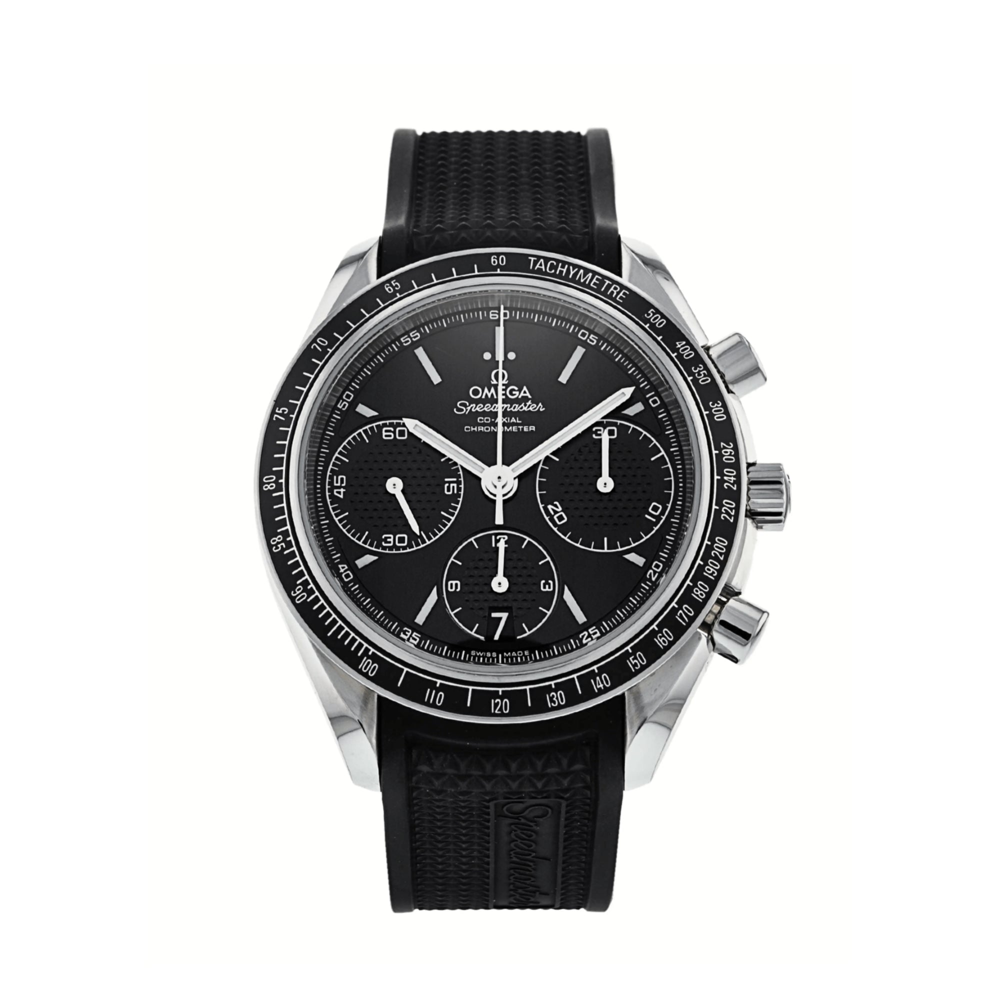 Omega Speedmaster Racing Co‑Axial Chronometer Chronograph Black Dial Black Rubber 40mm