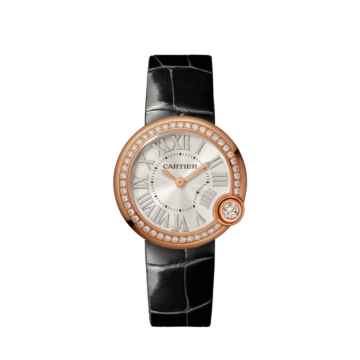 Cartier Ballon Blanc de Cartier Silver Dial Black Leather 30mm