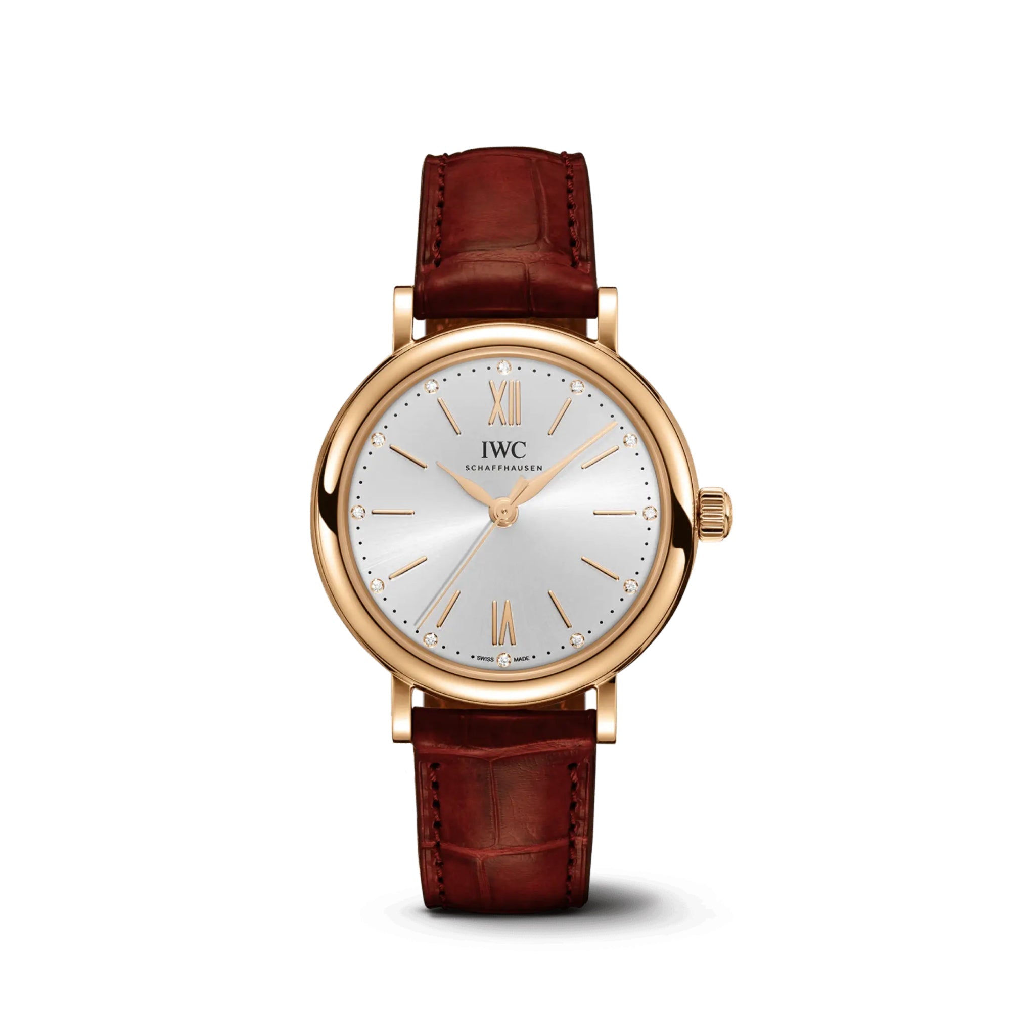 IWC Portofino Automatic Silver Dial Burgundy Leather 18k Rose Gold 34mm