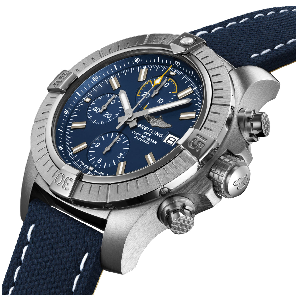 Breitling Avenger Chronograph Blue Dial Blue Leather 45mm Ginza Watches