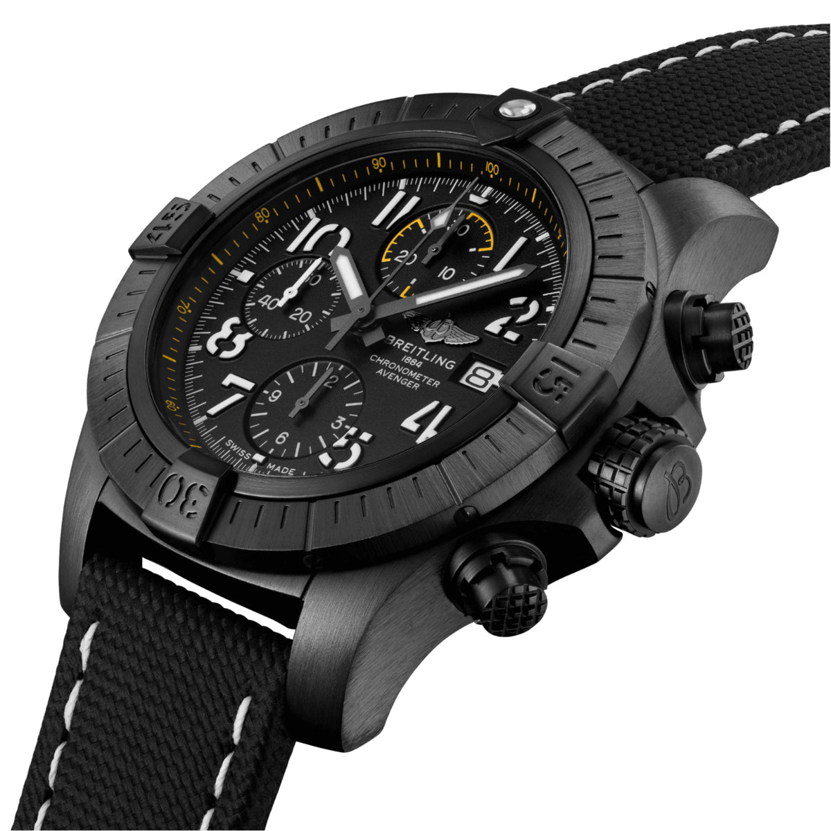 Breitling Avenger Chronograph Night Mission Black Dial Black Leather 4 Ginza Watches